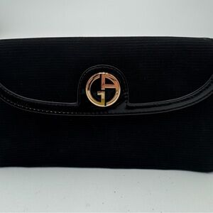 Giorgio Armani Beauty Black Fabric Patent Leather Clutch Cosmetic Bag